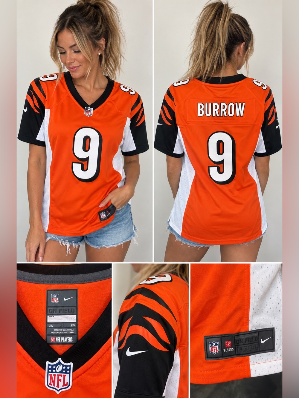 NFL Women's Orange and Black #9 Burrow Jersey NWOT